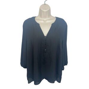 J. Crew Women's Size Large Black Cutout V-Neck Long Sleeve Blouse Career